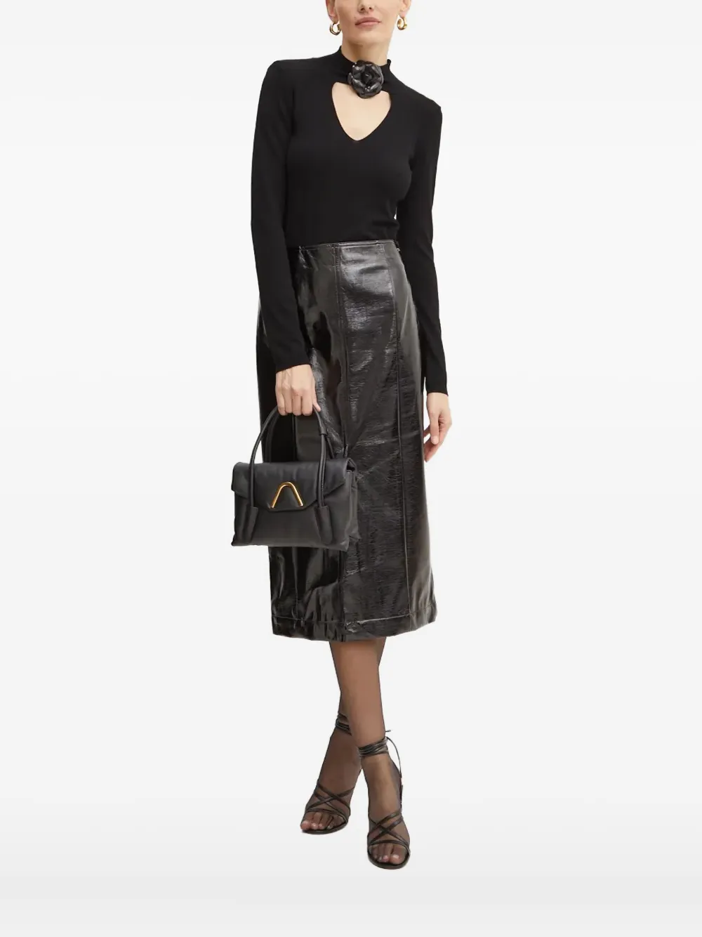 Simona Corsellini Floral-embellished Keyhole Neck Top In Black