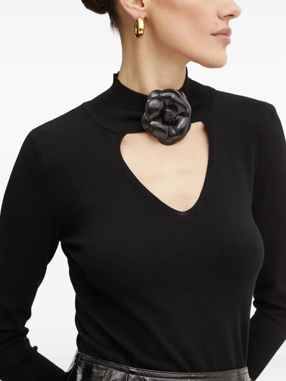 Simona Corsellini Floral-embellished Keyhole Neck Top In Black