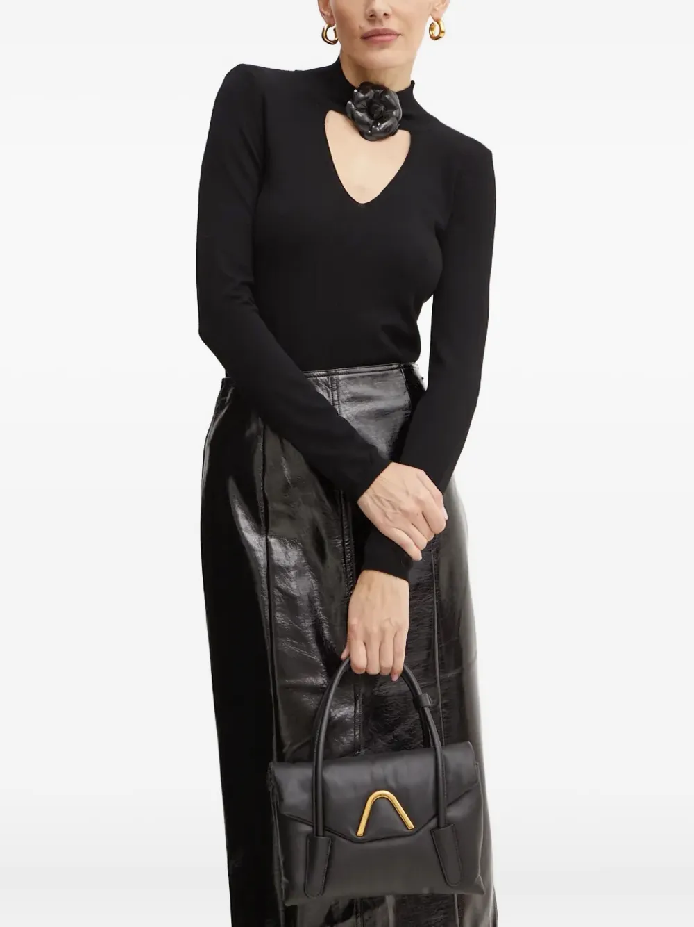 Simona Corsellini Floral-embellished Keyhole Neck Top In Black