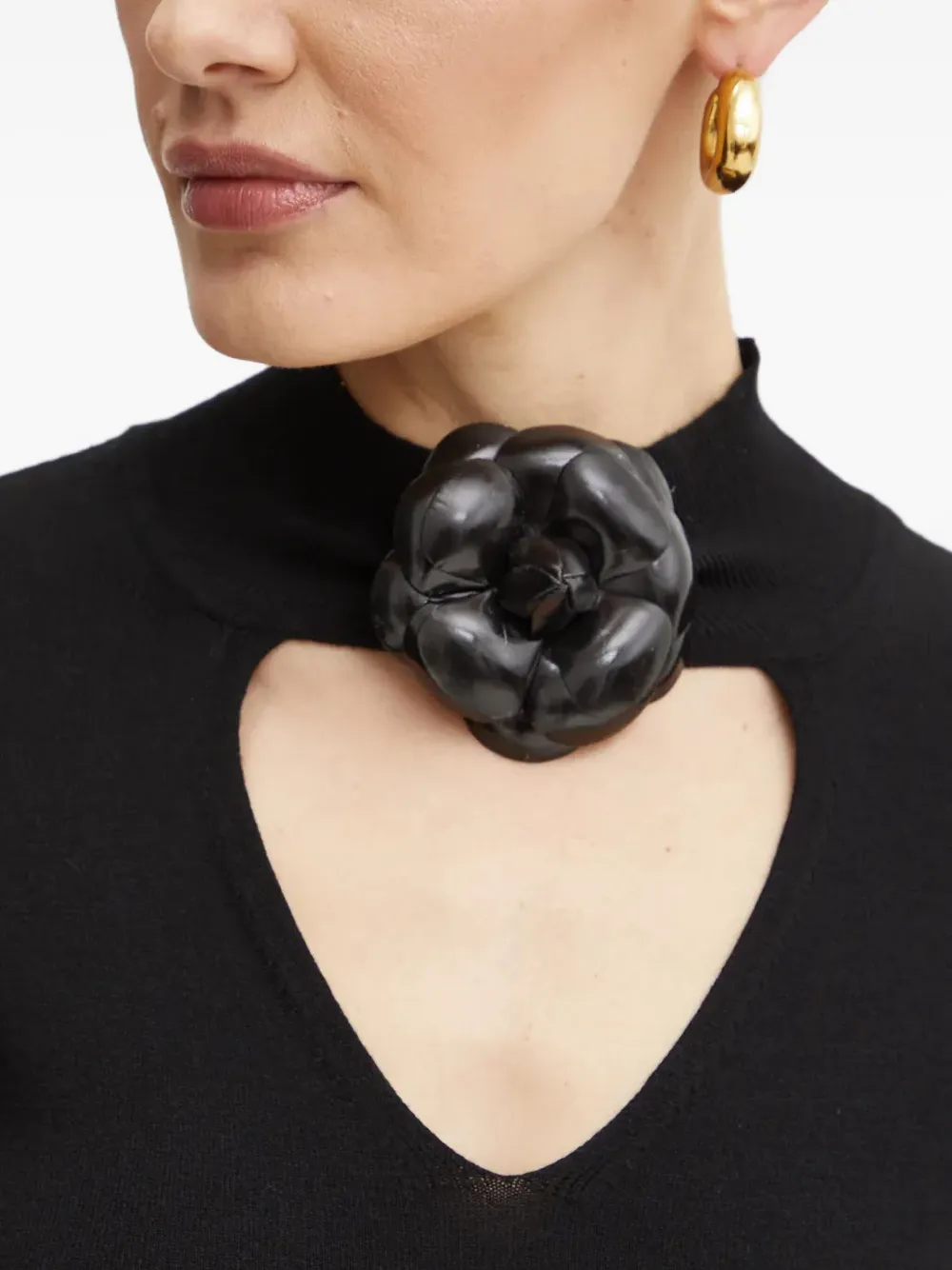 Simona Corsellini Floral-embellished Keyhole Neck Top In Black