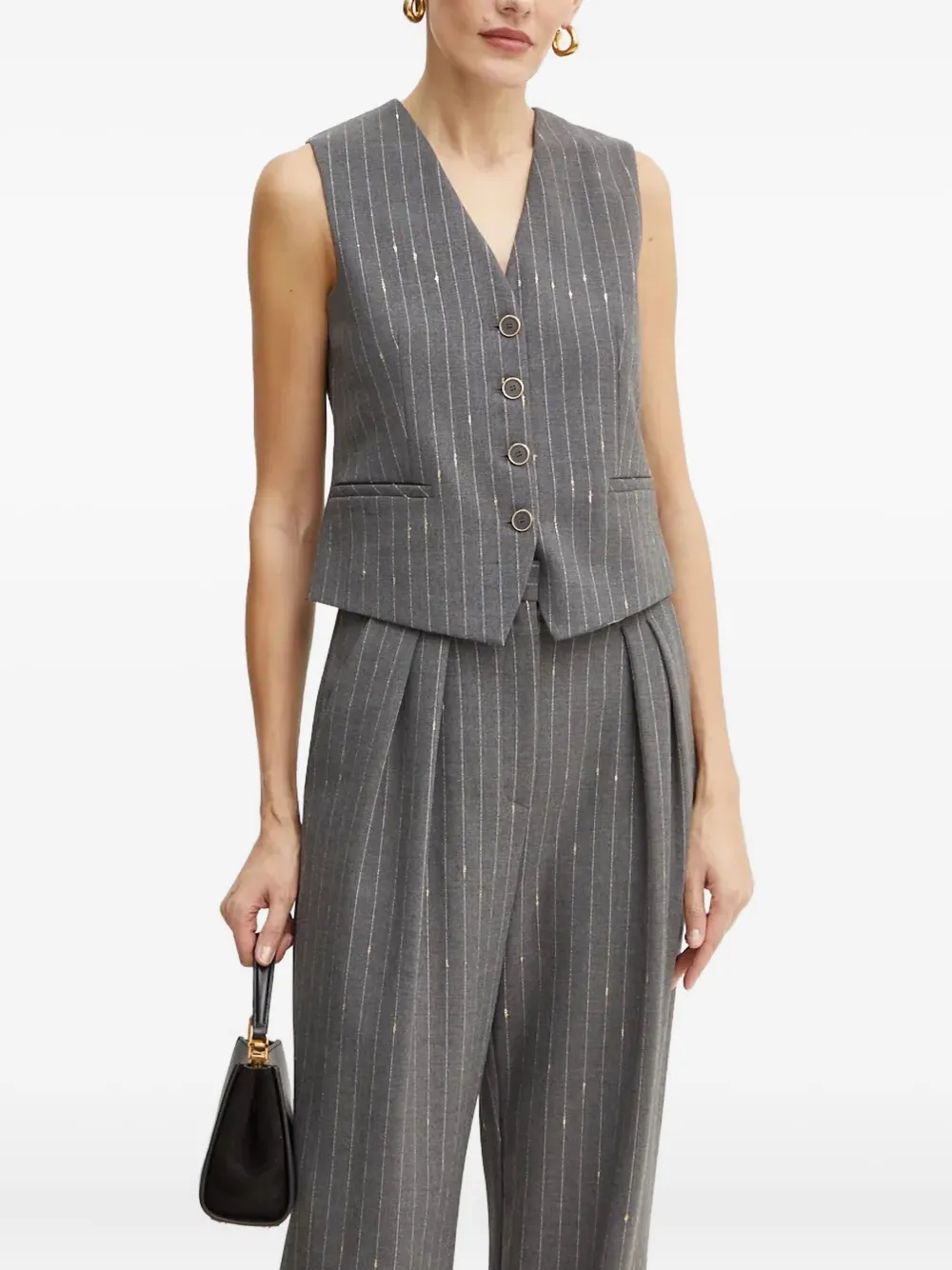 Simona Corsellini Pinstripe Buttoned Waistcoat In Gray