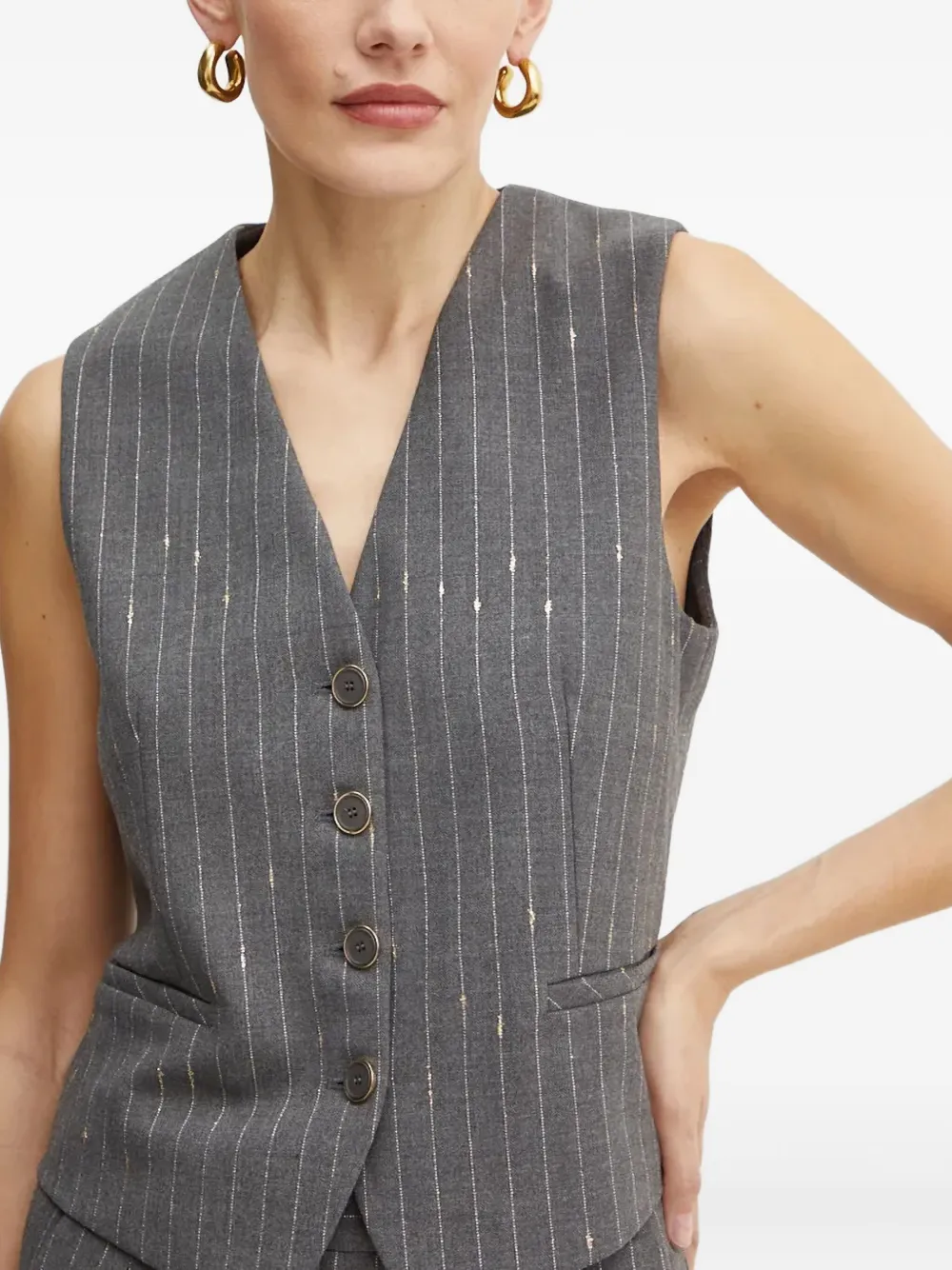 Simona Corsellini Pinstripe Buttoned Waistcoat In Gray
