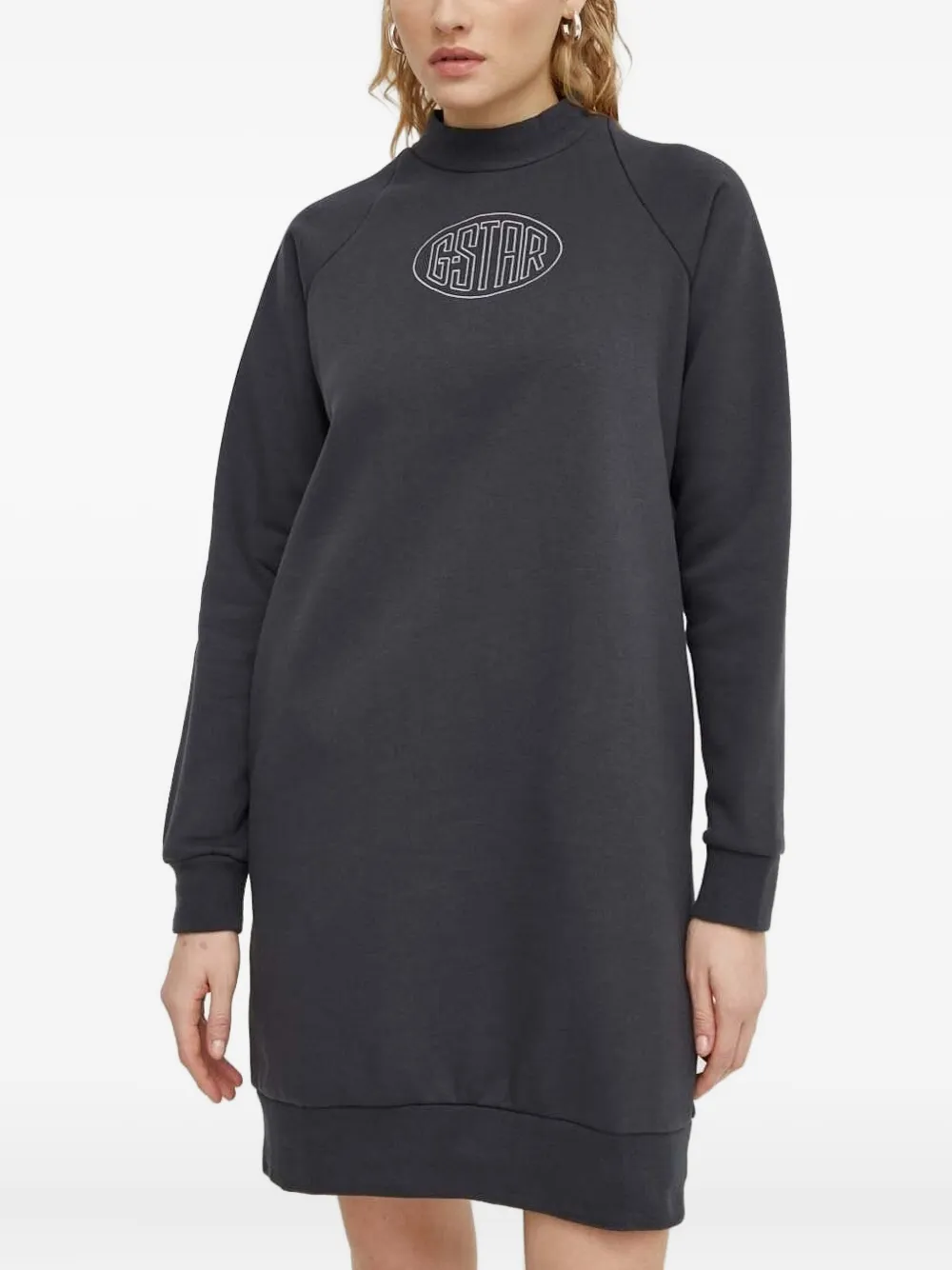 G-star Raw Mock-neck Logo Mini Dress In Black
