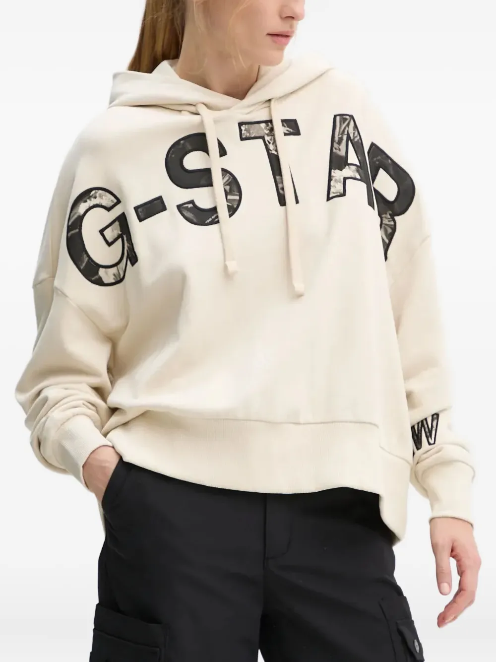 G-star Raw Logo-lettering Hoodie In White