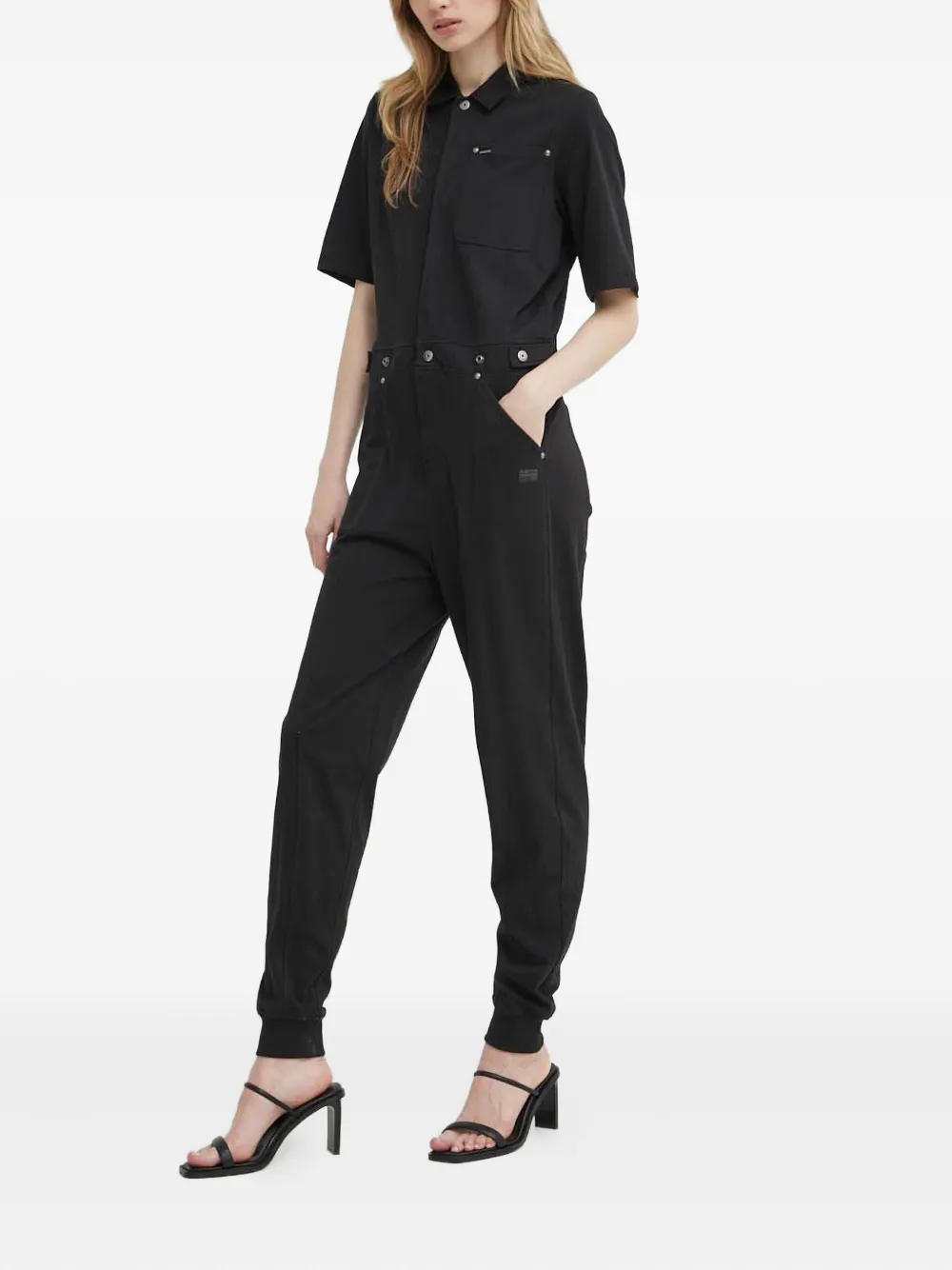 G-star Raw Buttoned Short-sleeve Jumpsuit In Black
