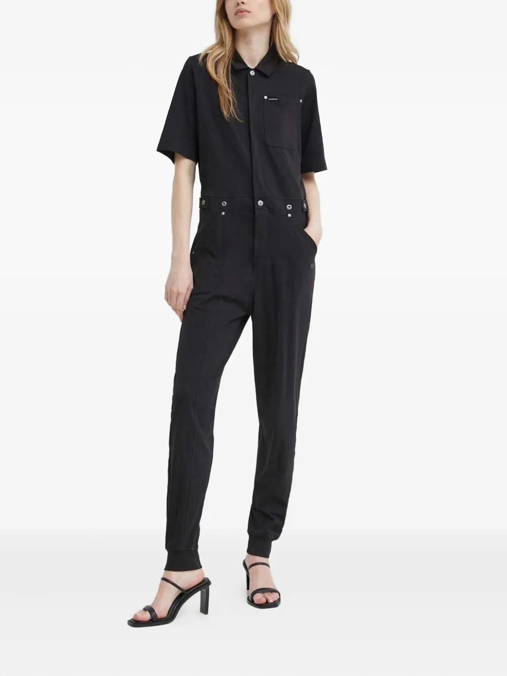 G-Star RAW Jumpsuit met knopen en korte mouwen - Zwart