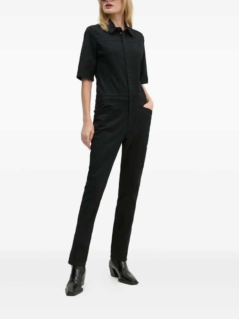 G-star Raw Short-sleeve Point-collar Jumpsuit In Black