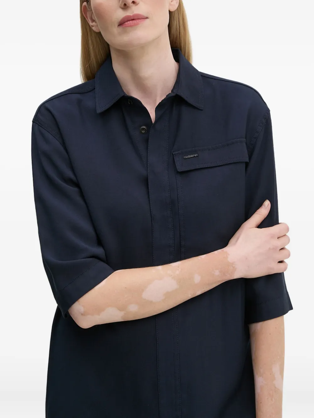 G-star Raw Pocket Collared Mini Dress In Blue