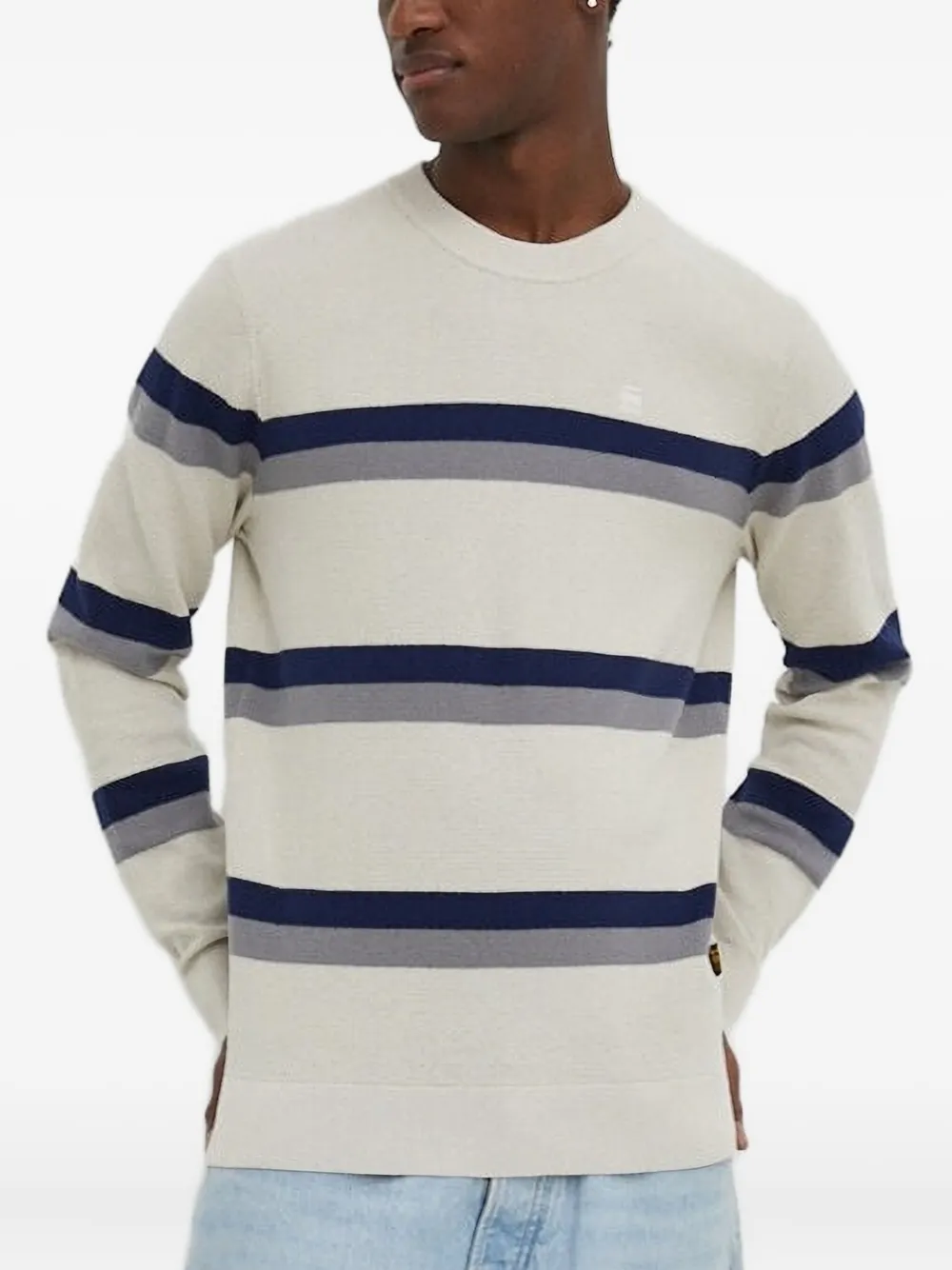 G-star Raw Striped Crew-neck Sweater In White