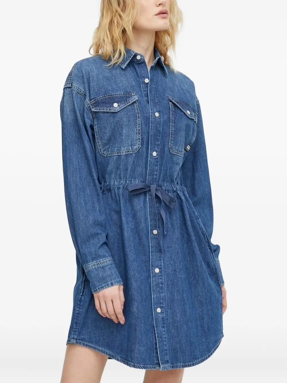 G-star Raw Denim Drawstring Shirt Mini Dress In Blue