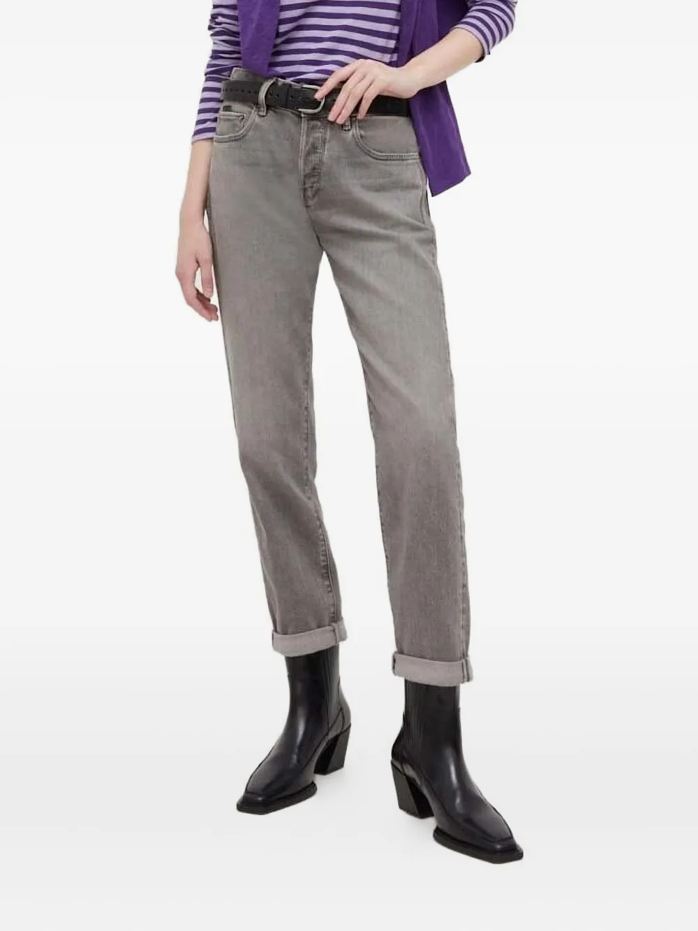 G-star Raw Cuffed-hem Logo-patch Jeans In Gray
