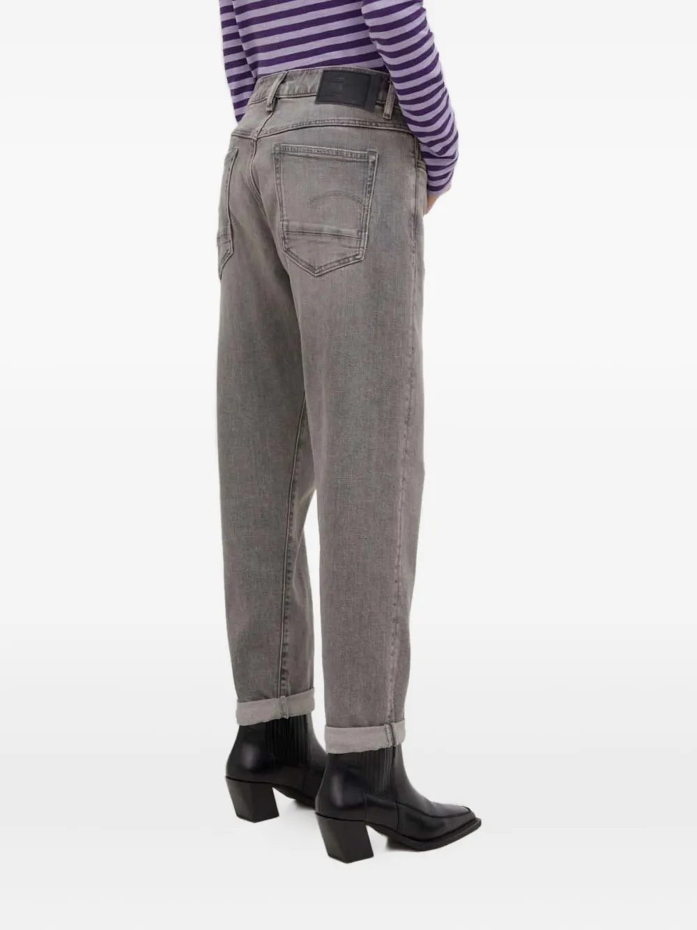G-star Raw Cuffed-hem Logo-patch Jeans In Gray
