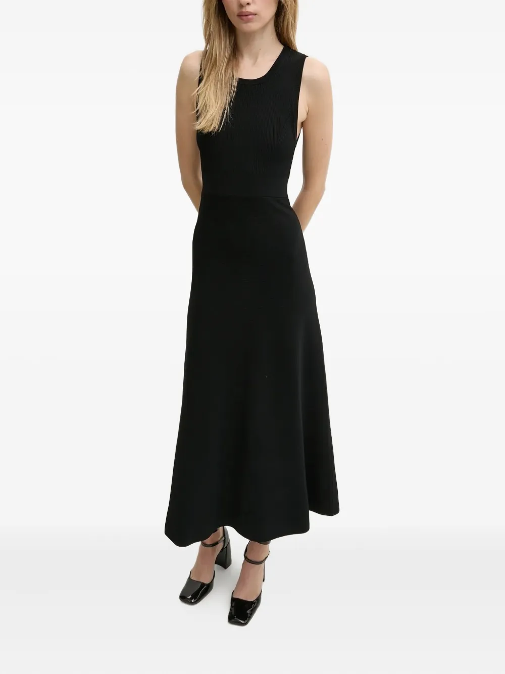 Moschino Sleeveless Ribbed-knit Midi Dress In Black