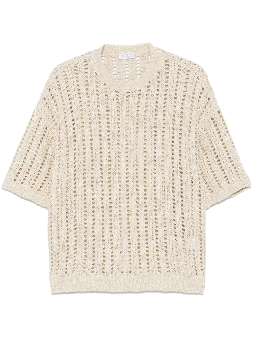 Brunello Cucinelli open-knit T-shirt | Neutrals | Image 1