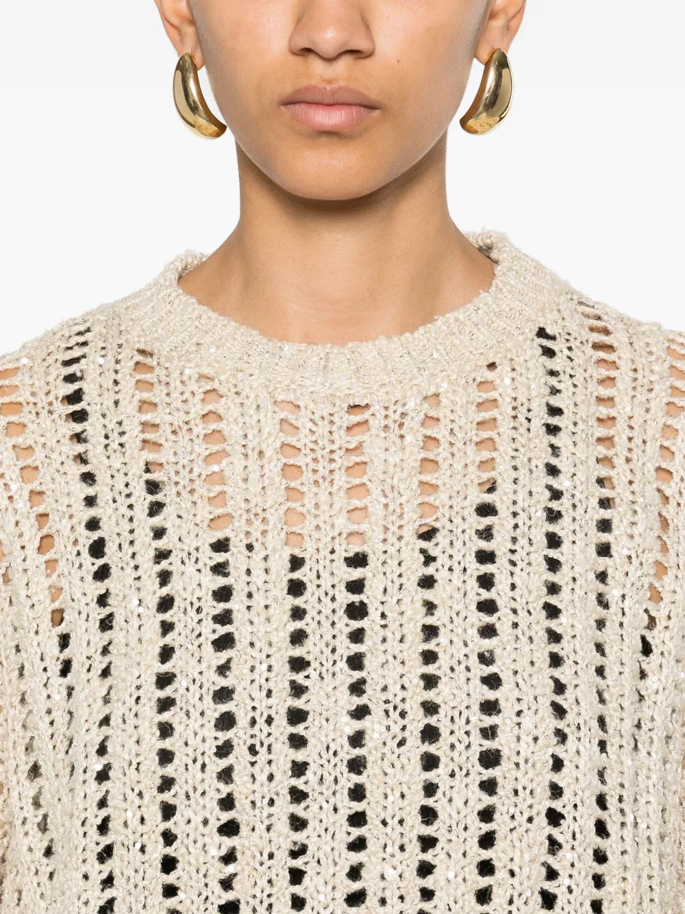 Brunello Cucinelli Opengebreid T-shirt Beige