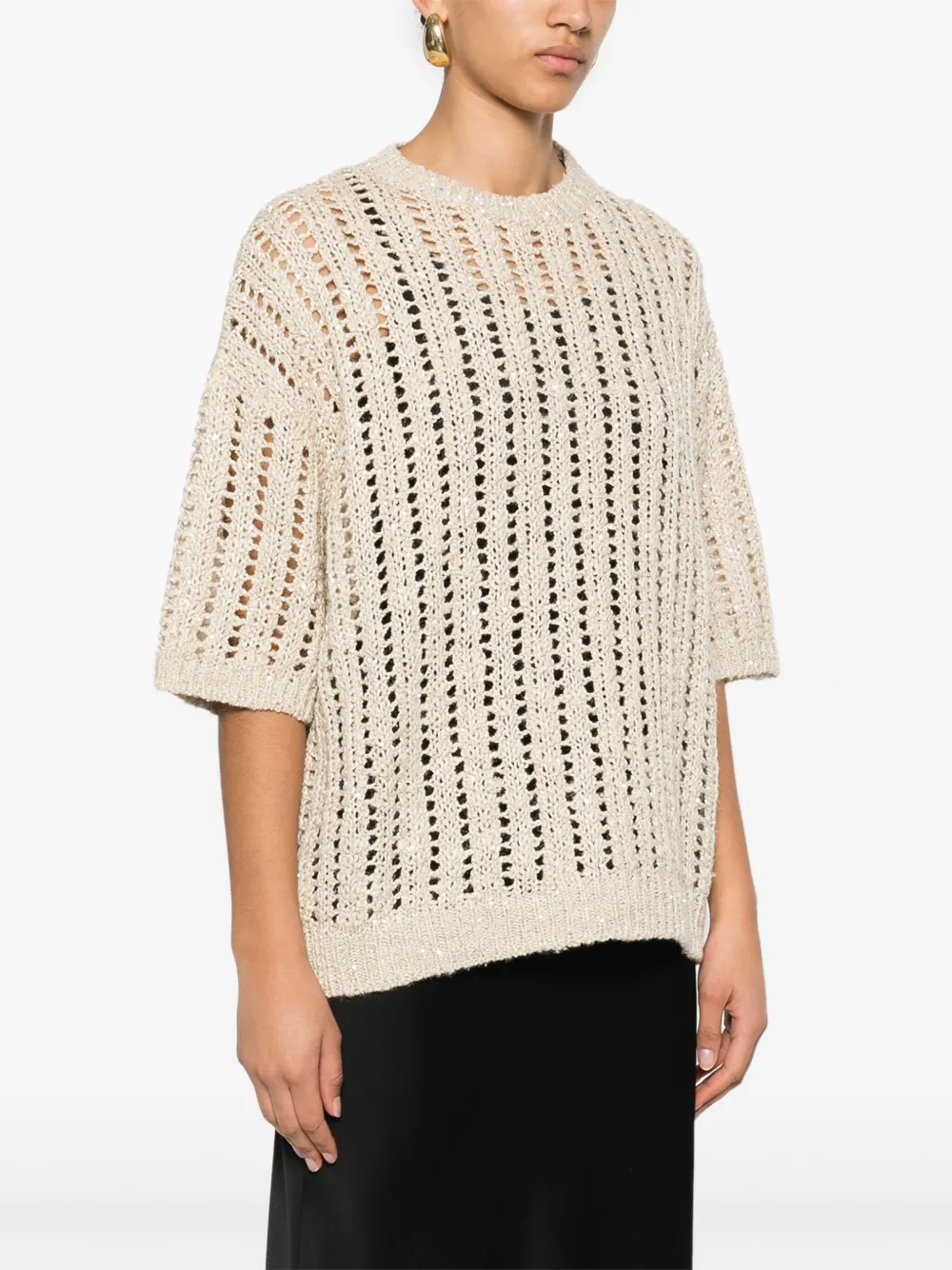 Brunello Cucinelli Opengebreid T-shirt Beige