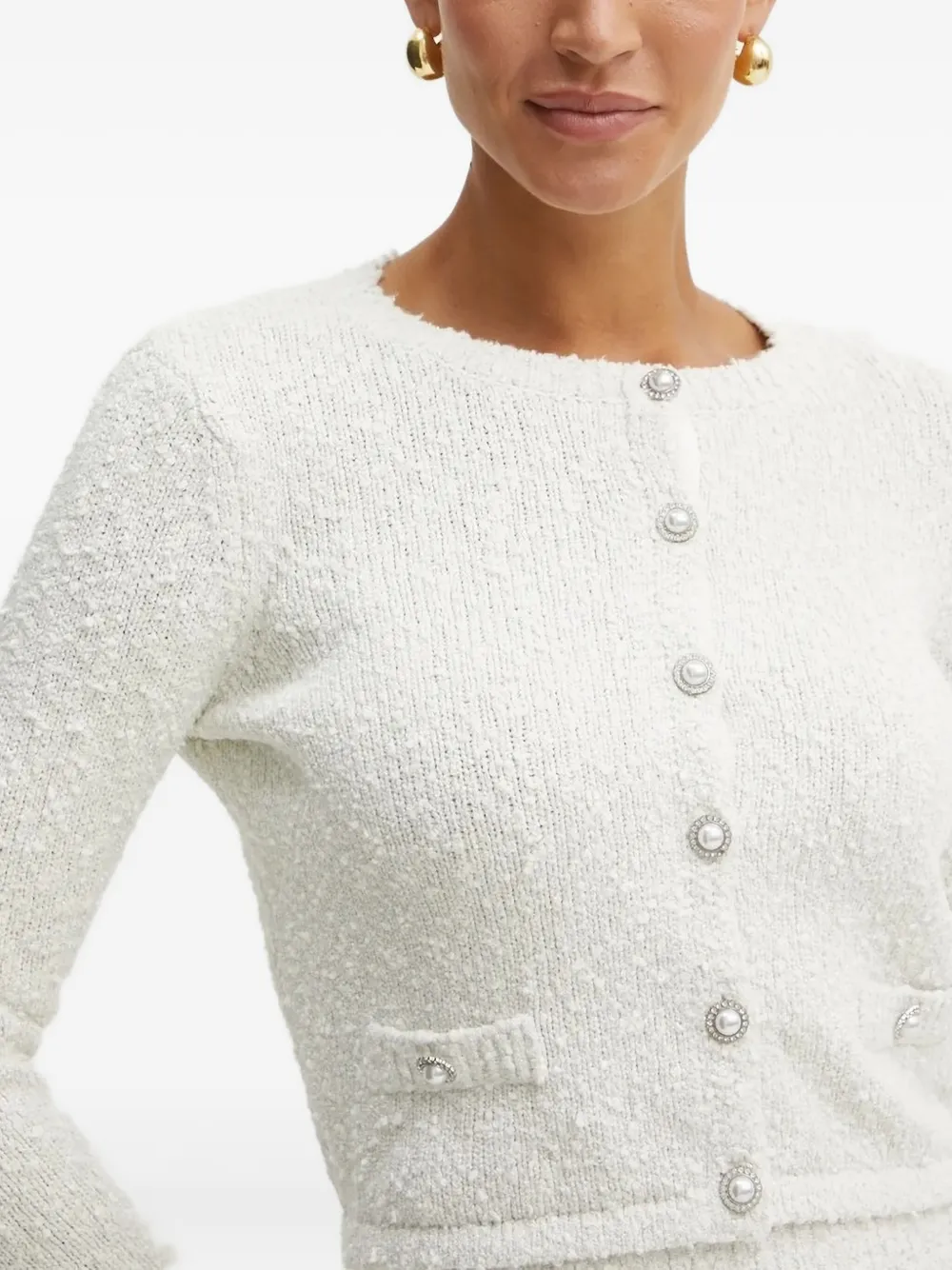 Guess Usa Embellished-buttons Knitted Cardigan In White