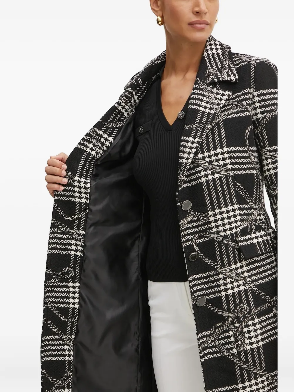 GUESS USA notched houndstooth-check coat Zwart