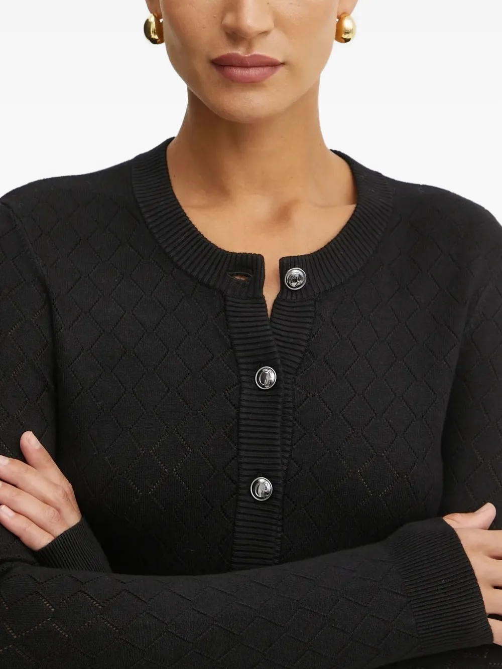 Guess Usa Diamond-pattern Cardigan In Black
