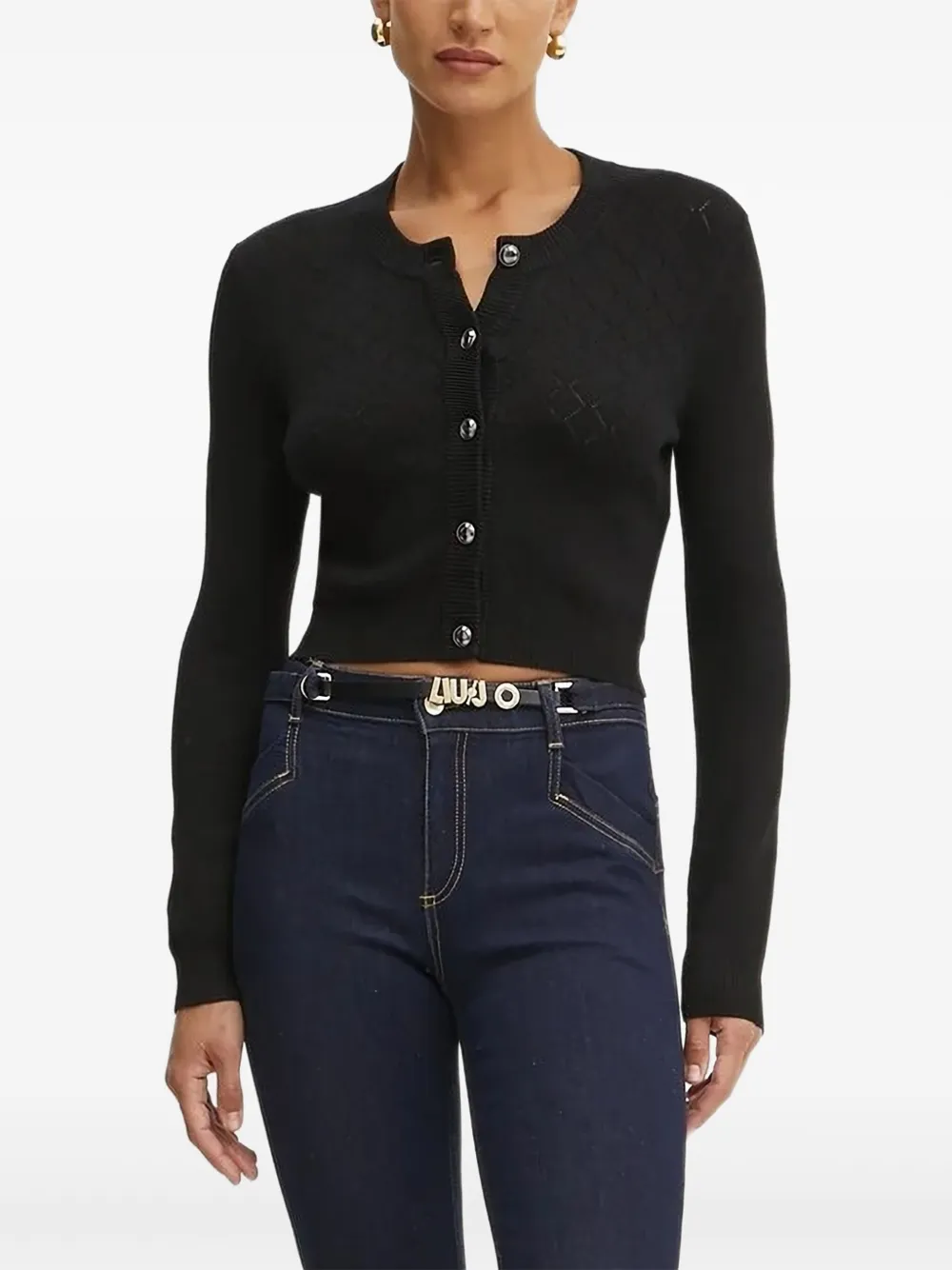 Guess Usa Diamond-pattern Cardigan In Black