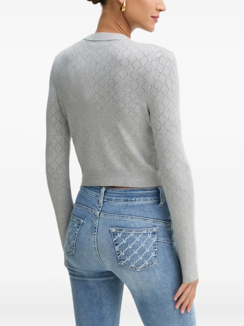 Guess Usa Diamond-pattern Cardigan In Gray