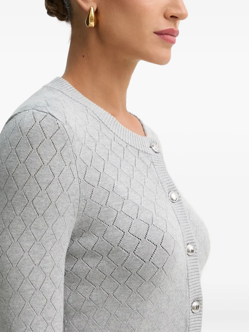 Guess Usa Diamond-pattern Cardigan In Gray