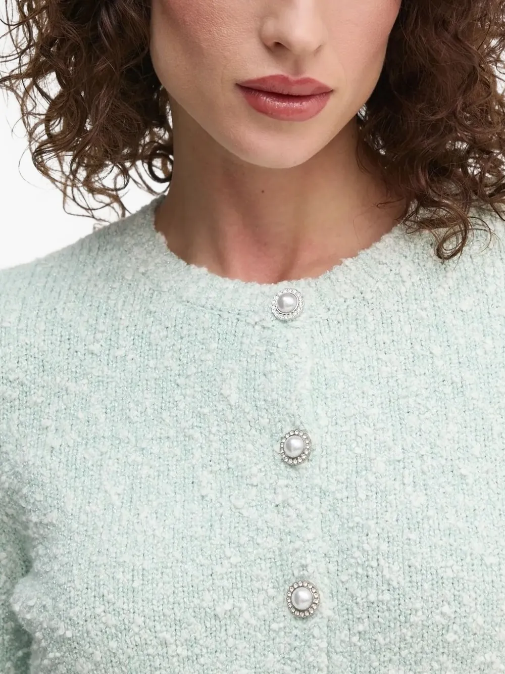 Guess Usa Buttoned Bouclé Cardigan In Green