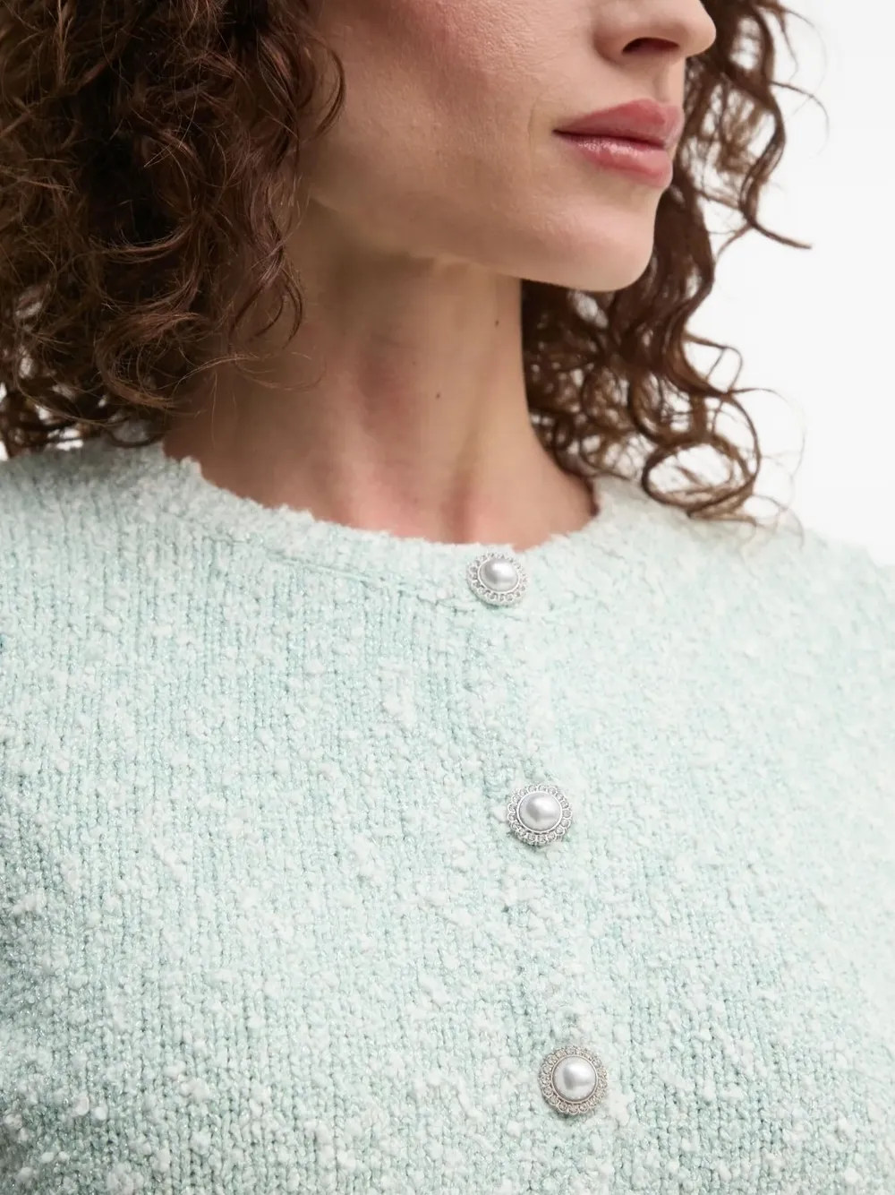 Guess Usa Buttoned Bouclé Cardigan In Green