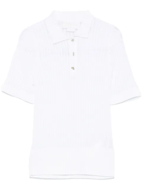Genny ribbed-knit polo top
