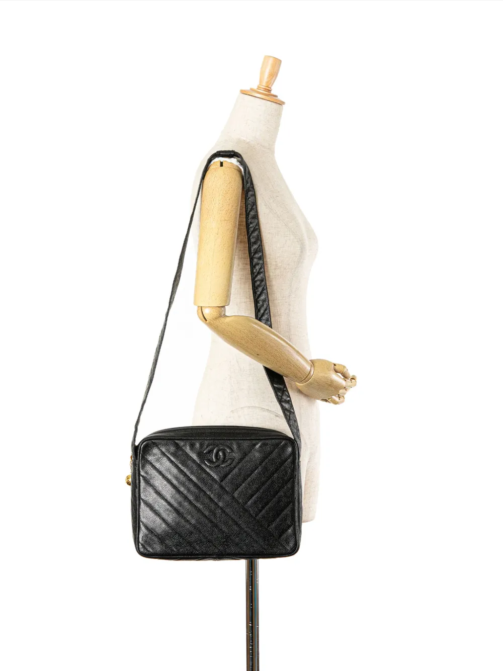 CHANEL Pre-Owned 1991-1994 CC Diagonal Quilted Caviar crossbody bag - Zwart