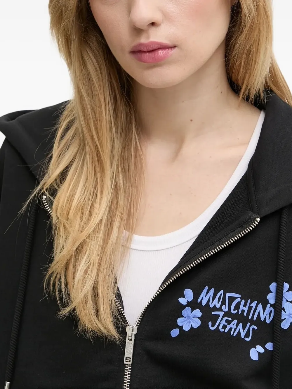 MOSCHINO JEANS Hoodie met logoprint en rits Zwart