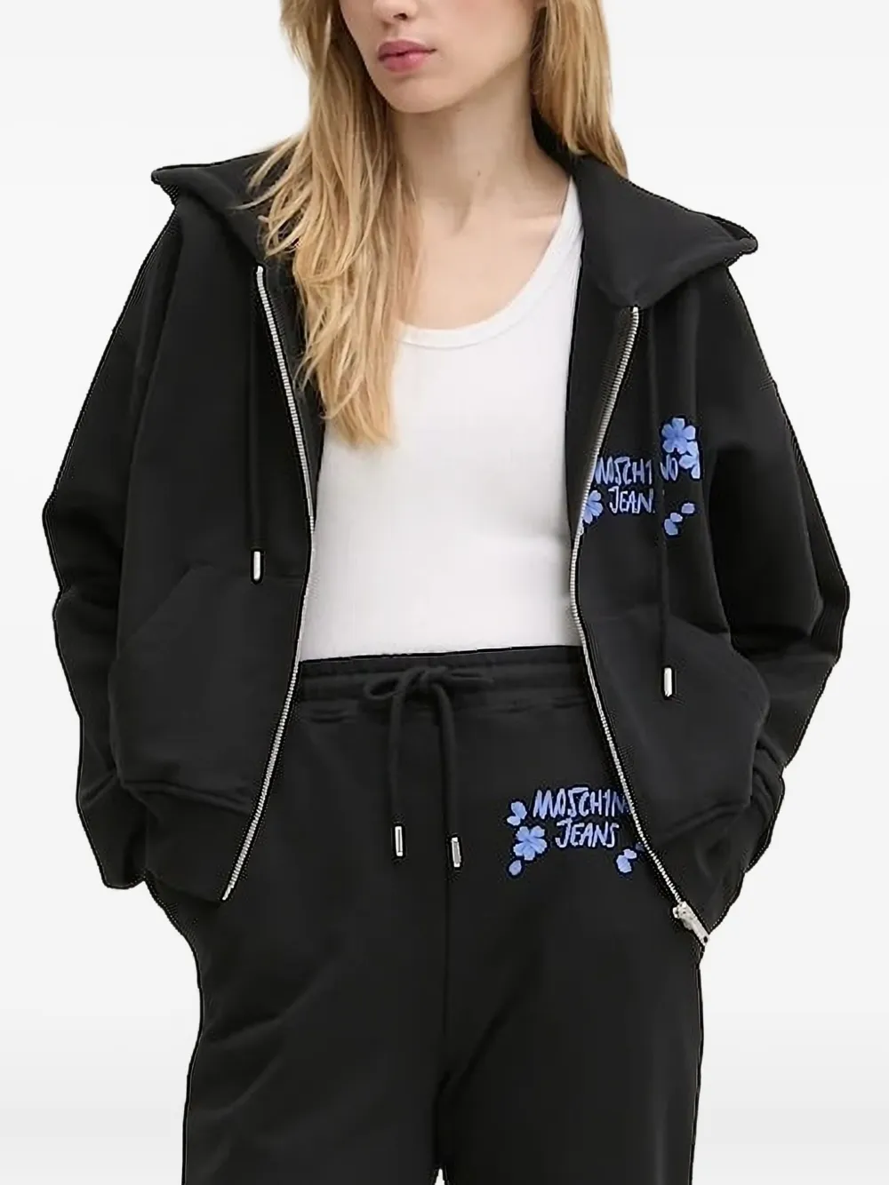 MOSCHINO JEANS Hoodie met logoprint en rits Zwart