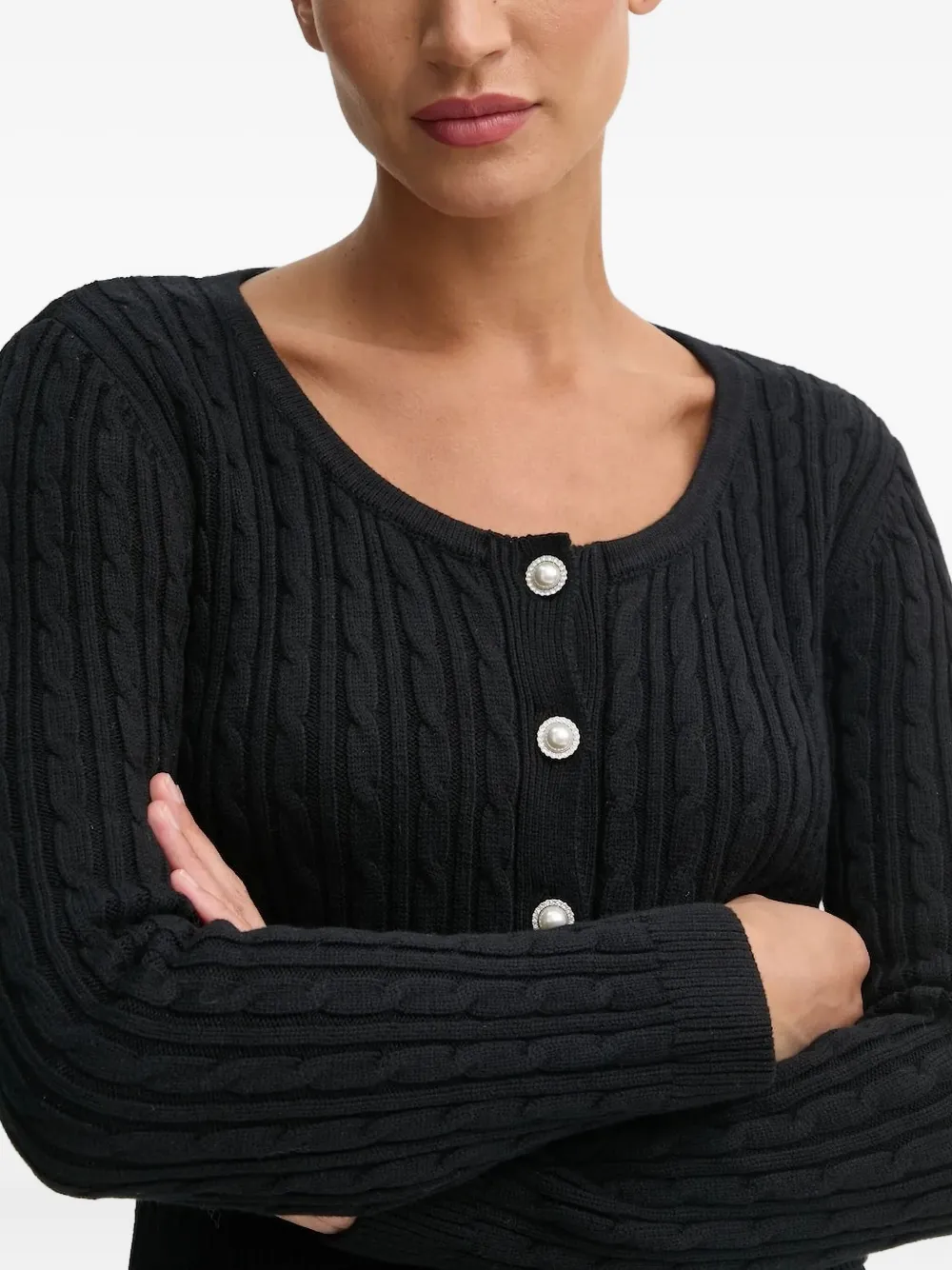 GUESS USA Kabelgebreid vest met parelknoop Zwart