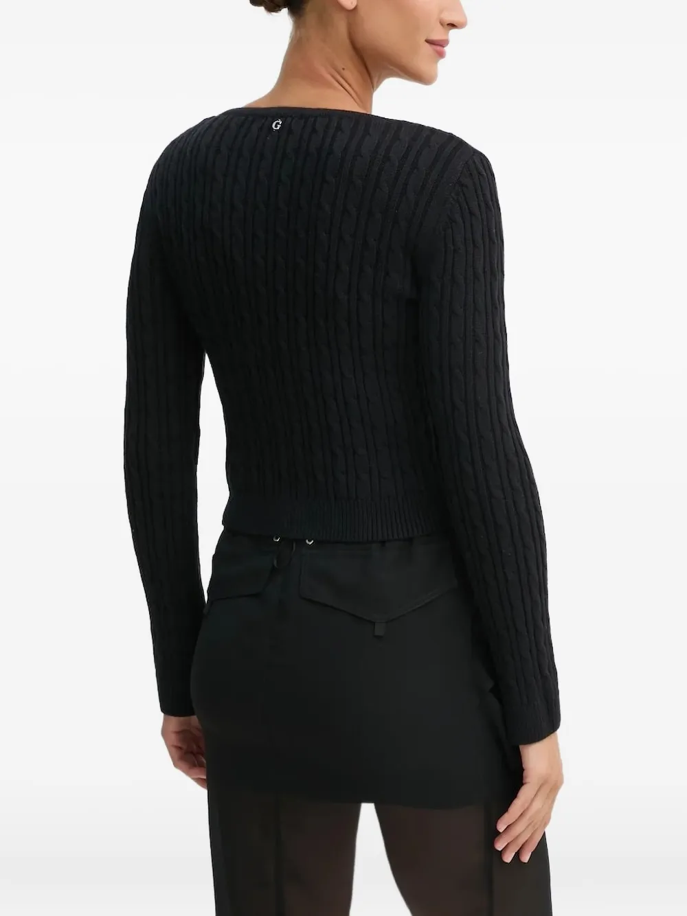 GUESS USA Kabelgebreid vest met parelknoop Zwart