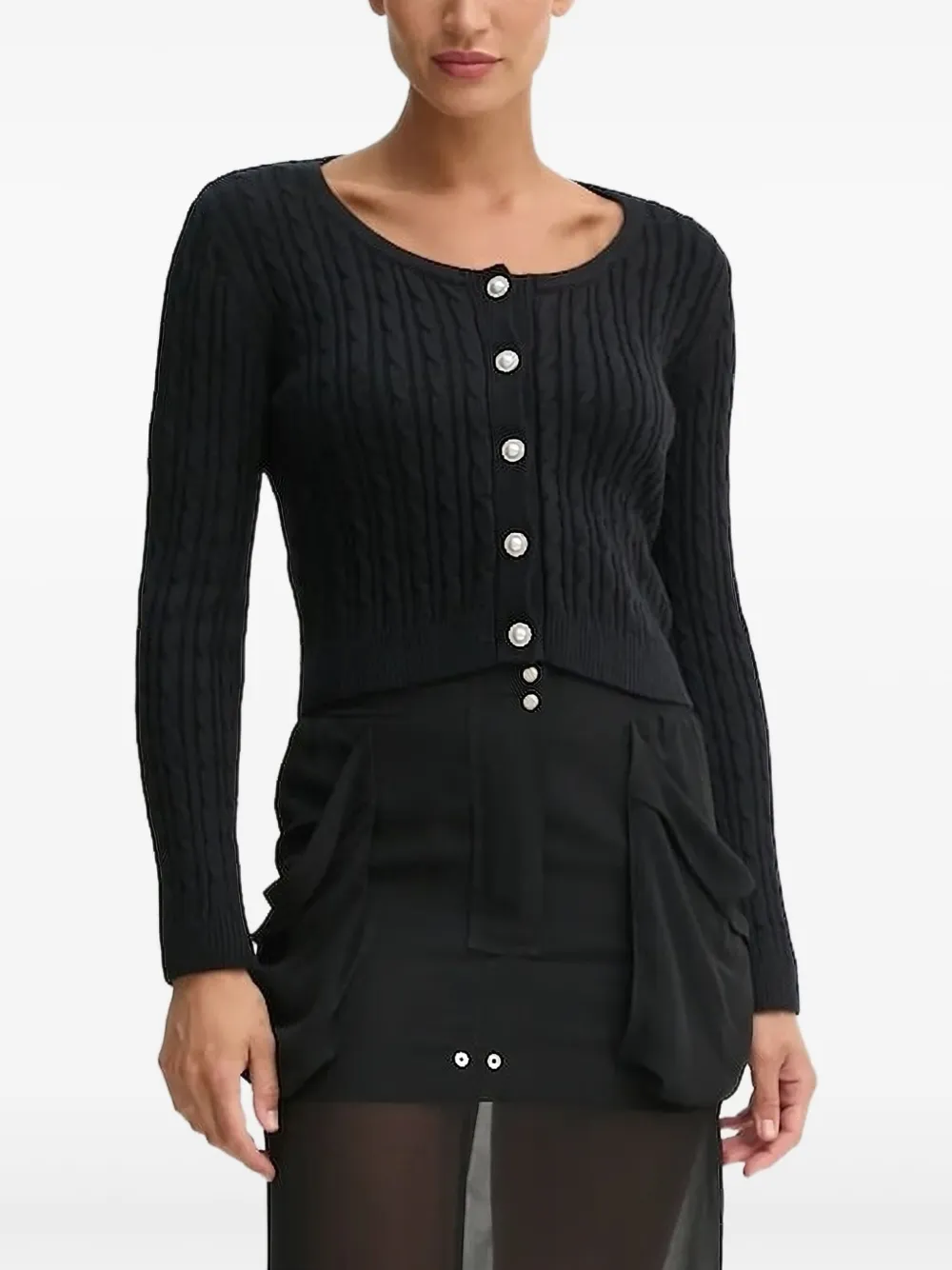 GUESS USA Kabelgebreid vest met parelknoop Zwart