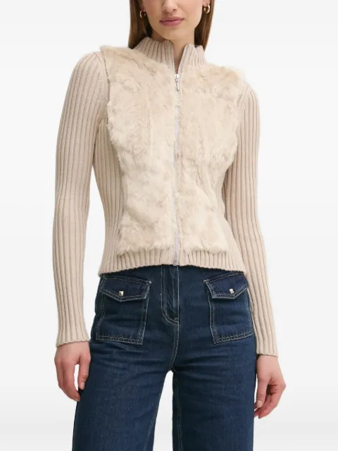 GUESS USA Gerippter Cardigan mit Einsatz aus Faux Fur