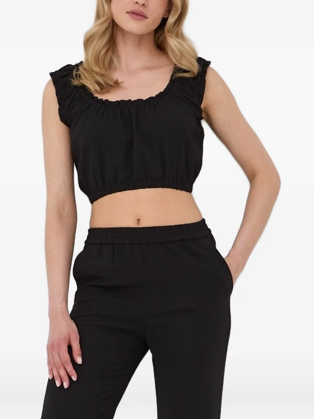 The Kooples Ruffled-trims Sleeveless Top In Black