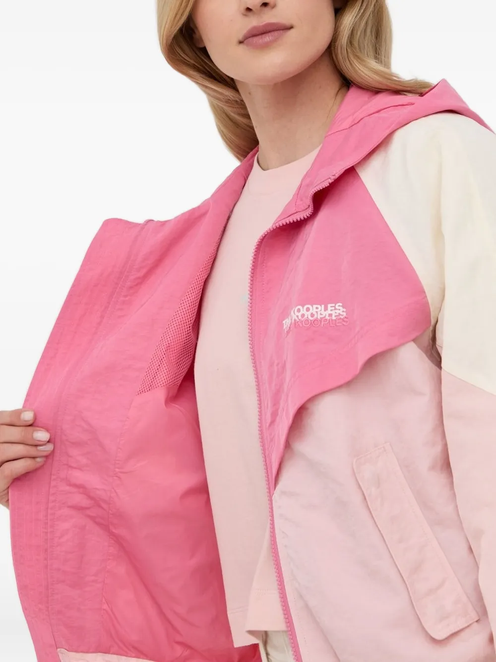 The Kooples Hooded Colour-block Bomber Jacket In Pink