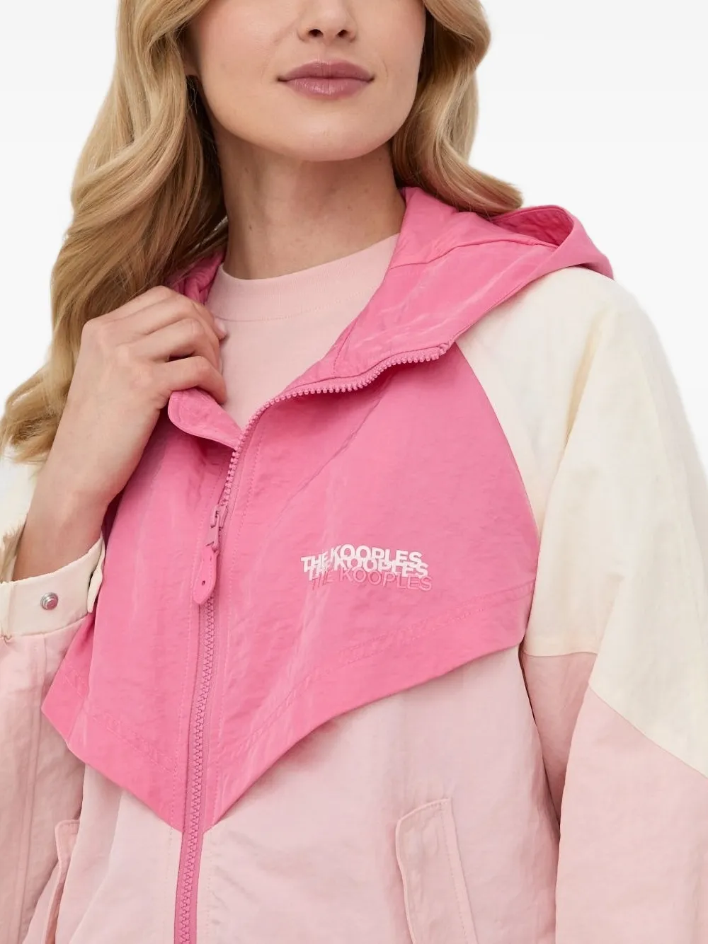 The Kooples Hooded Colour-block Bomber Jacket In Pink