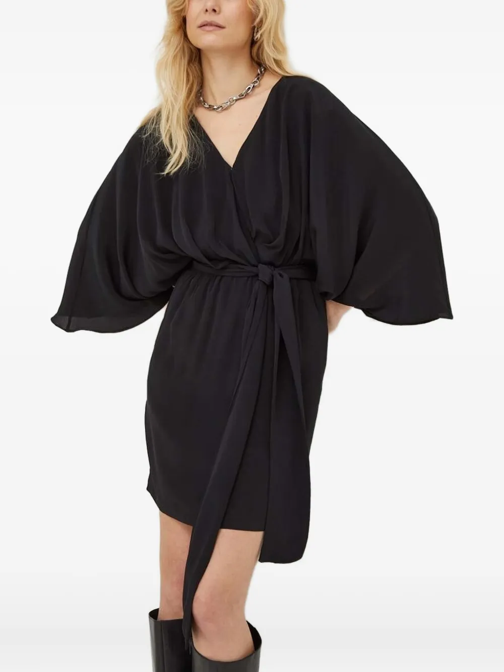 The Kooples wrap-effect wide-sleeve dress - ブラック The Kooples wrap-effect wide-sleeve dress - ブラック