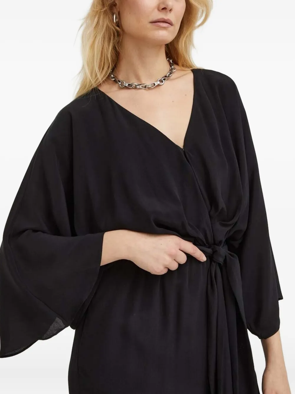 The Kooples Wrap-effect Wide-sleeve Dress In Black