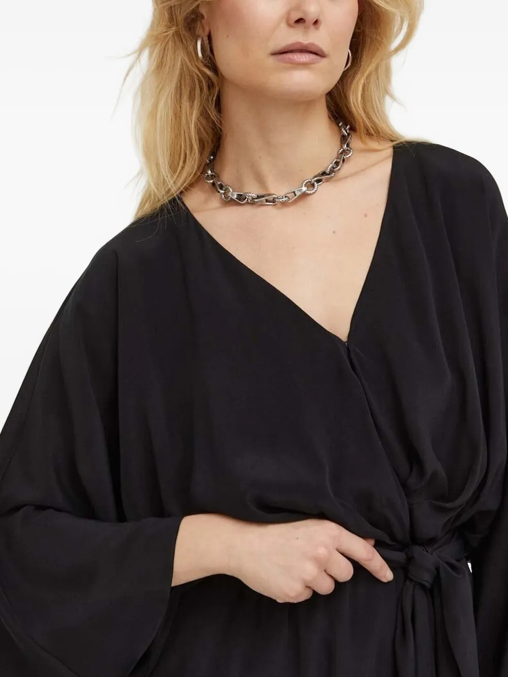 The Kooples Wrap-effect Wide-sleeve Dress In Black