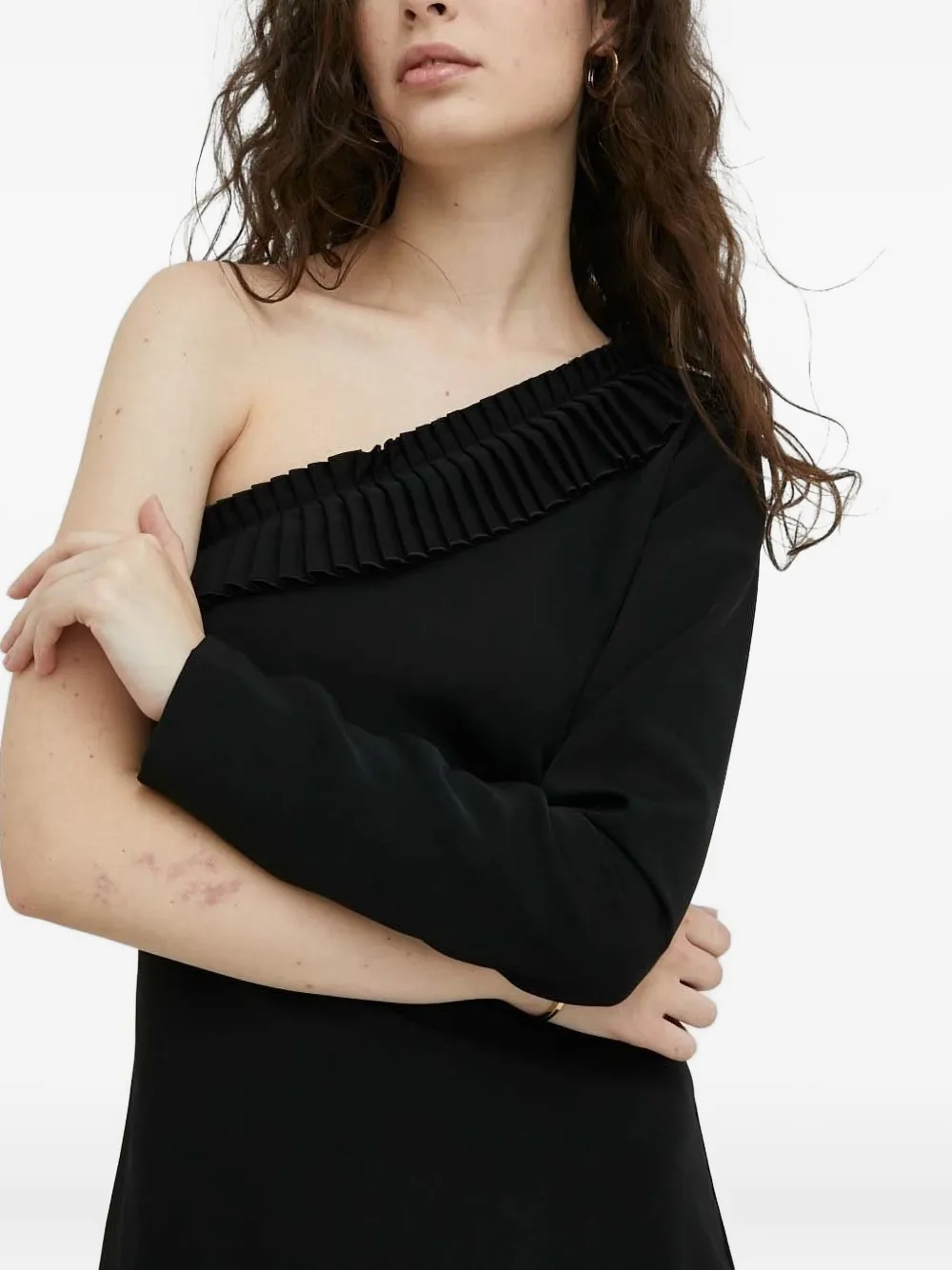 The Kooples Pleated One-shoulder Mini Party Dress In Black