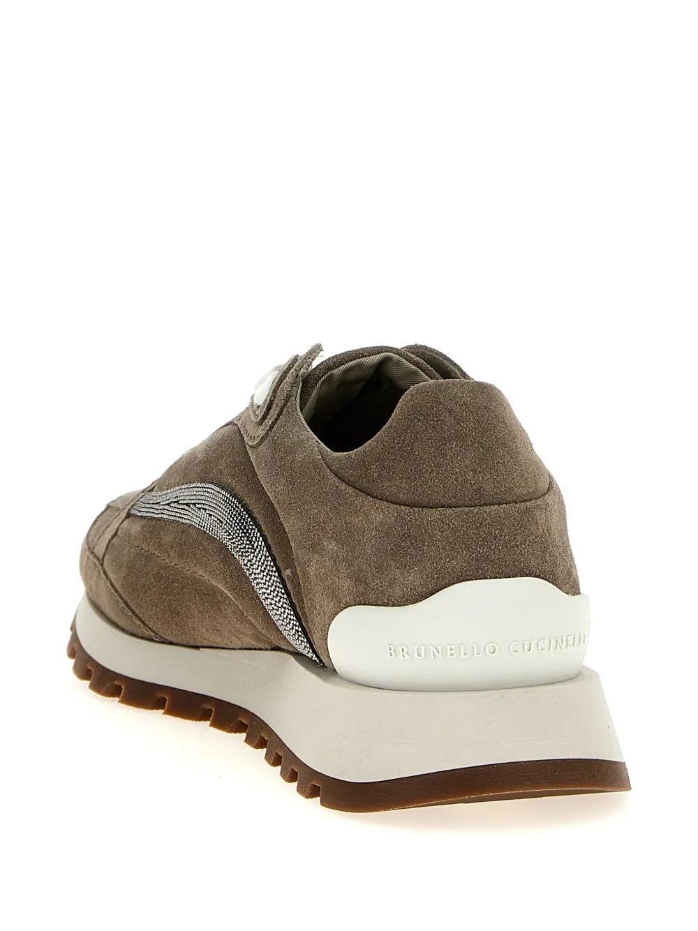 Brunello Cucinelli Monili-embellished Suede Sneakers In Brown