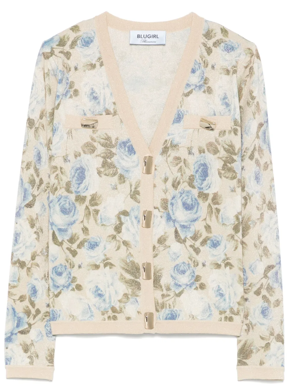 floral-print lurex cardigan