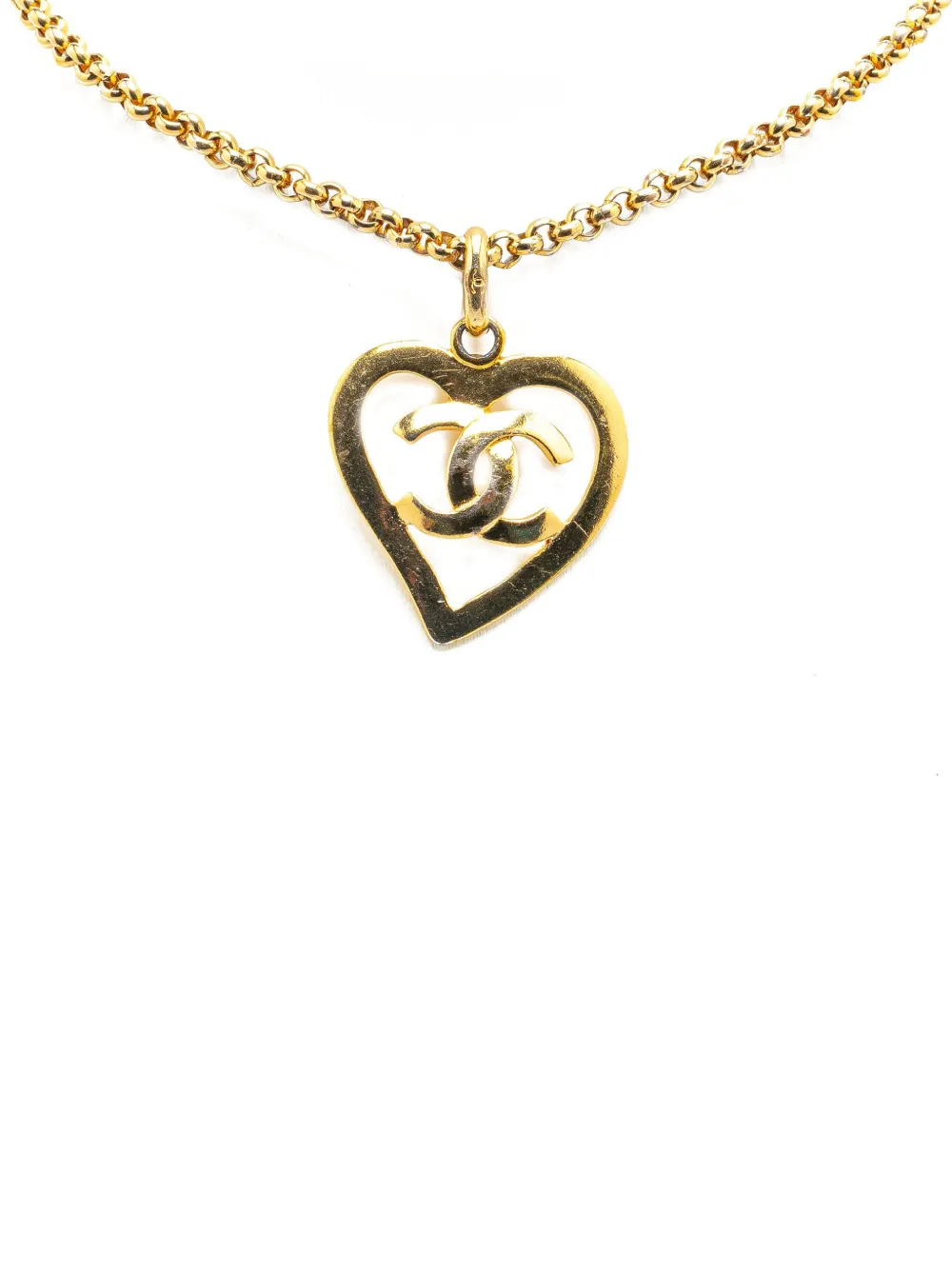 CHANEL Pre-Owned 1995 Gold Plated CC Heart Pendant Necklace costume necklace | Gold | Image 1