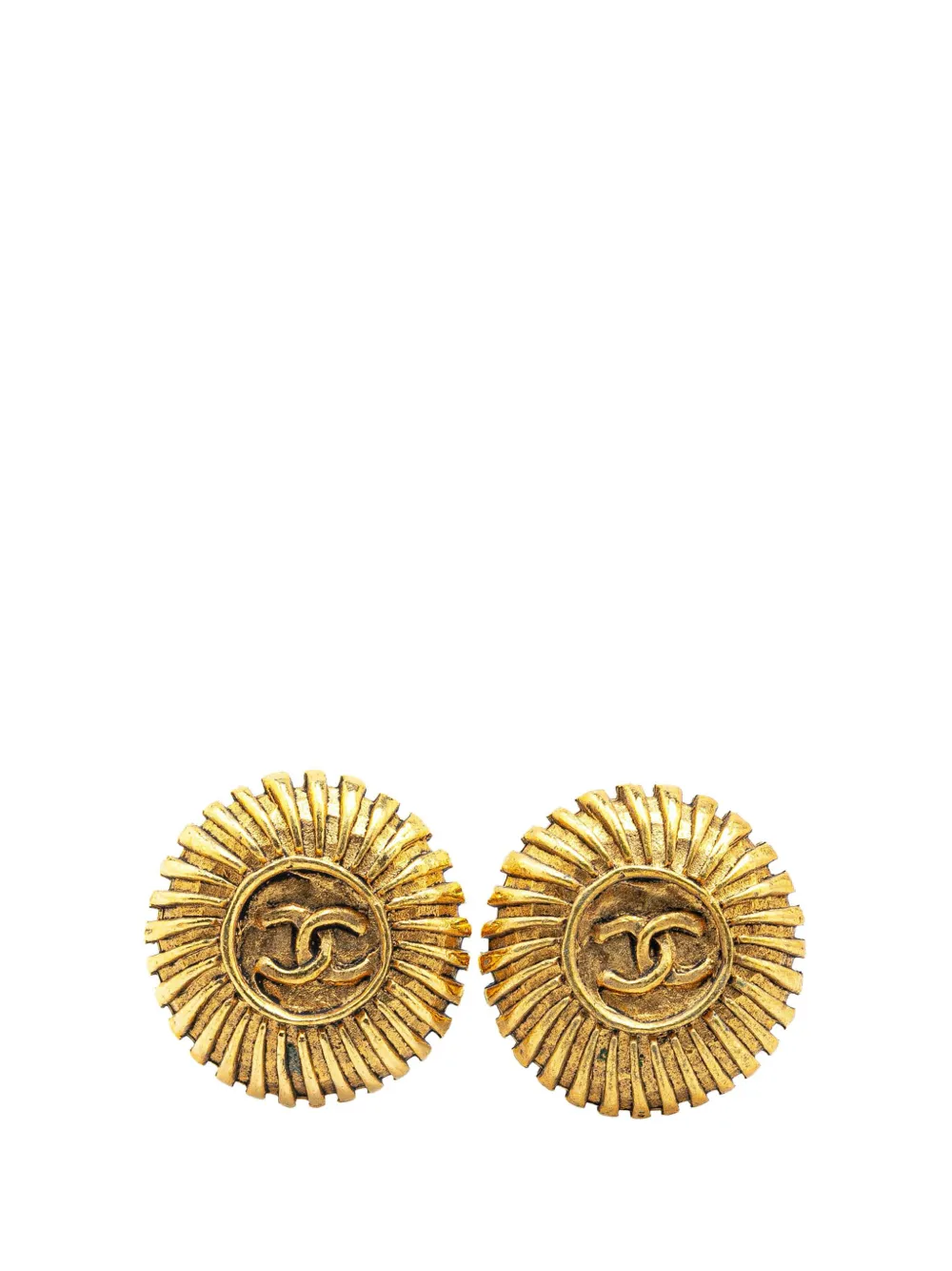 CHANEL Pre-Owned 1970-1980 Gold Plated CC Round Clip on Earrings costume earrings | Gold | Image 1