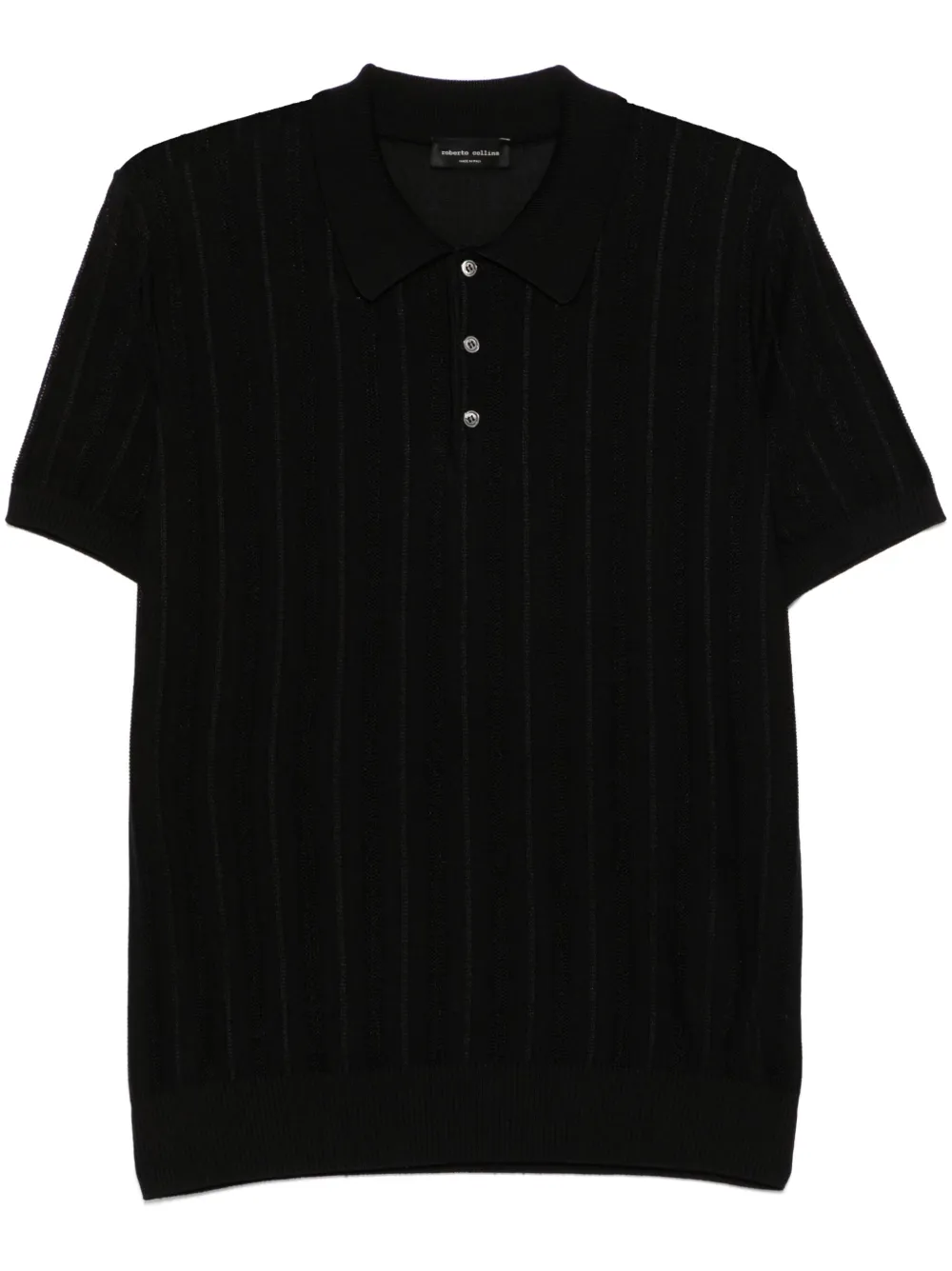 Roberto Collina Openwork-knit Polo Shirt In Black