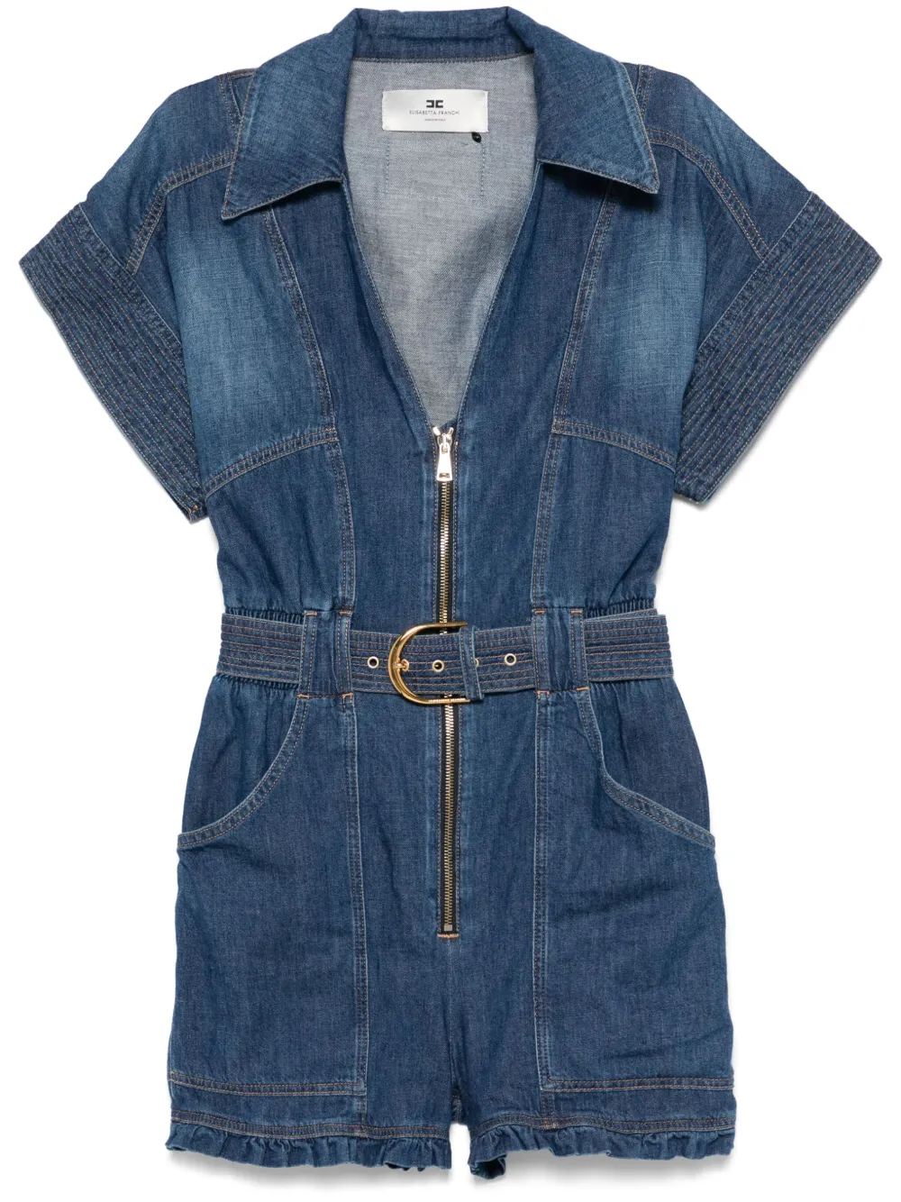 Elisabetta Franchi Denim romper met ceintuur Blauw