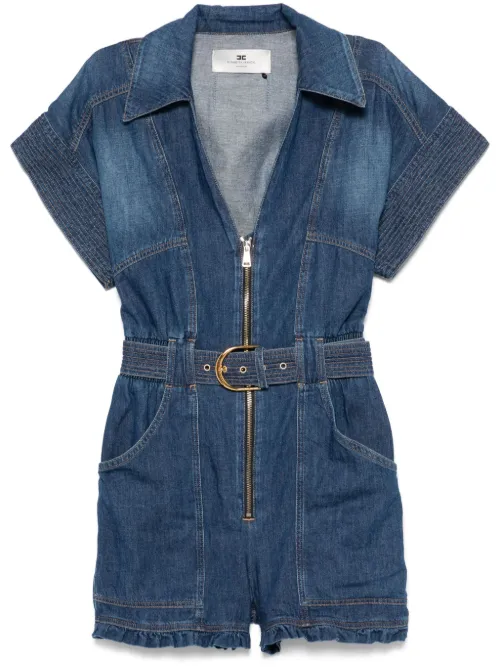 Combishort en jean à taille ceinturée - Elisabetta Franchi - Modalova